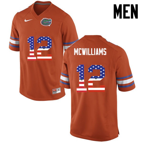 Florida Gators Men #12 C.J. McWilliams College Football Jersey USA Flag Fashion Orange